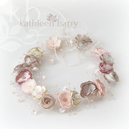 Nicci Bridal flower crown wreath - colors to order - Rose Gold - muted colors
