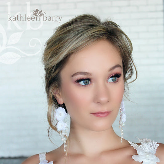 Odette flower and pearl chandelier statement earrings -  Color options available