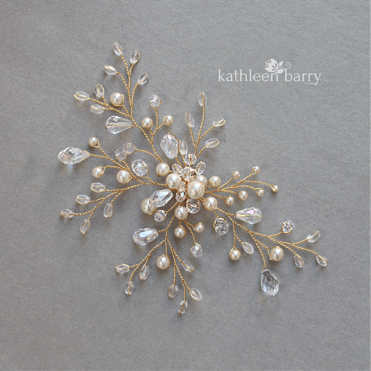 Nicole Bridal Hairpiece - Crystal & Pearl, wedding hair accessory available in Rose gold, gold or silver pearl colors to order