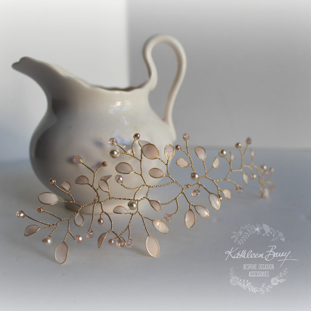 Helen Hair Vine, blush pink gold, bridal hairpiece, rose gold tones, wedding bridal hair accessory, hair vine