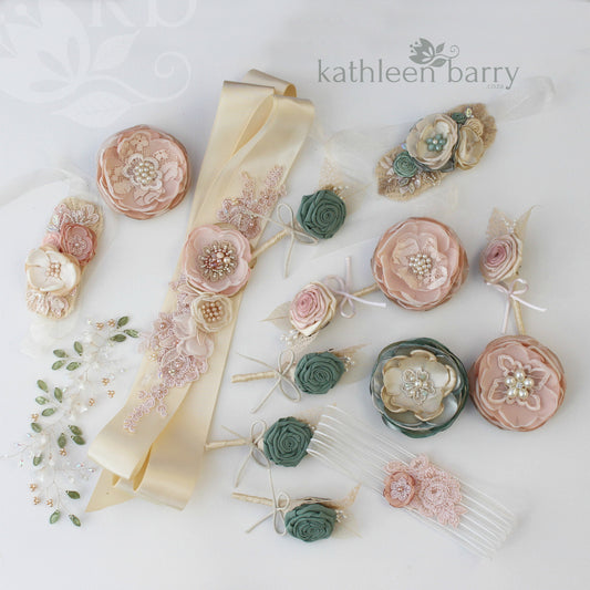 Wrist Corsage Lace fabric flowers - Bridal or Prom - color options available