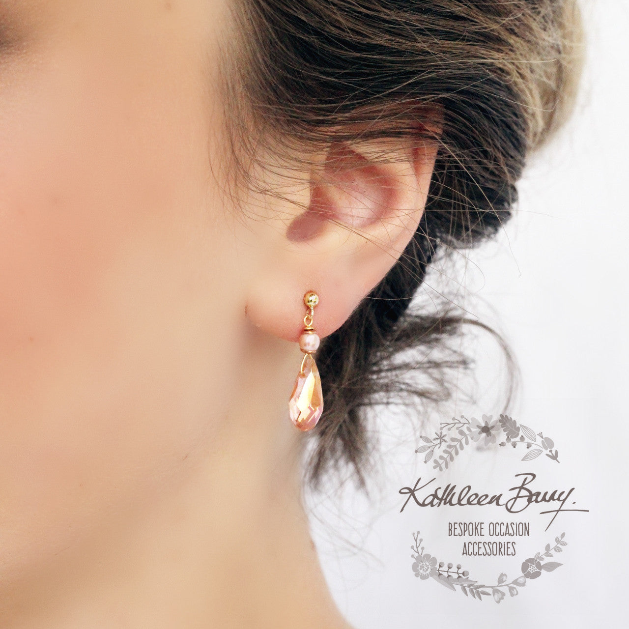 Sarah Rose gold blush pink dainty crystal drop earrings