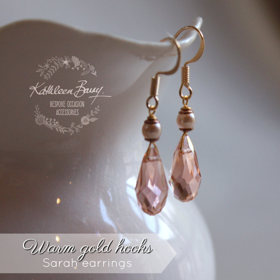 Sarah Rose gold blush pink dainty crystal drop earrings