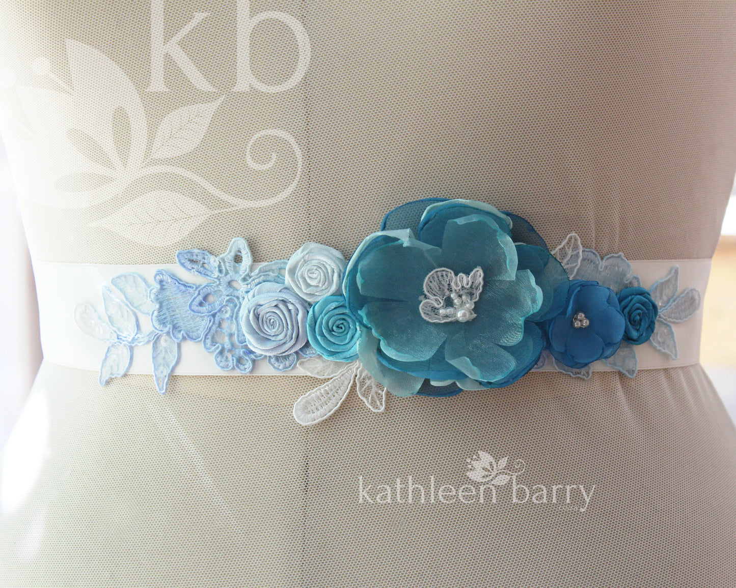 Mandy Wedding dress sash belt shades of blue (color options available)