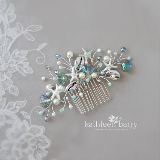 Starfish & shell Crystal and Pearl Bridal hair comb - Color and finish options available