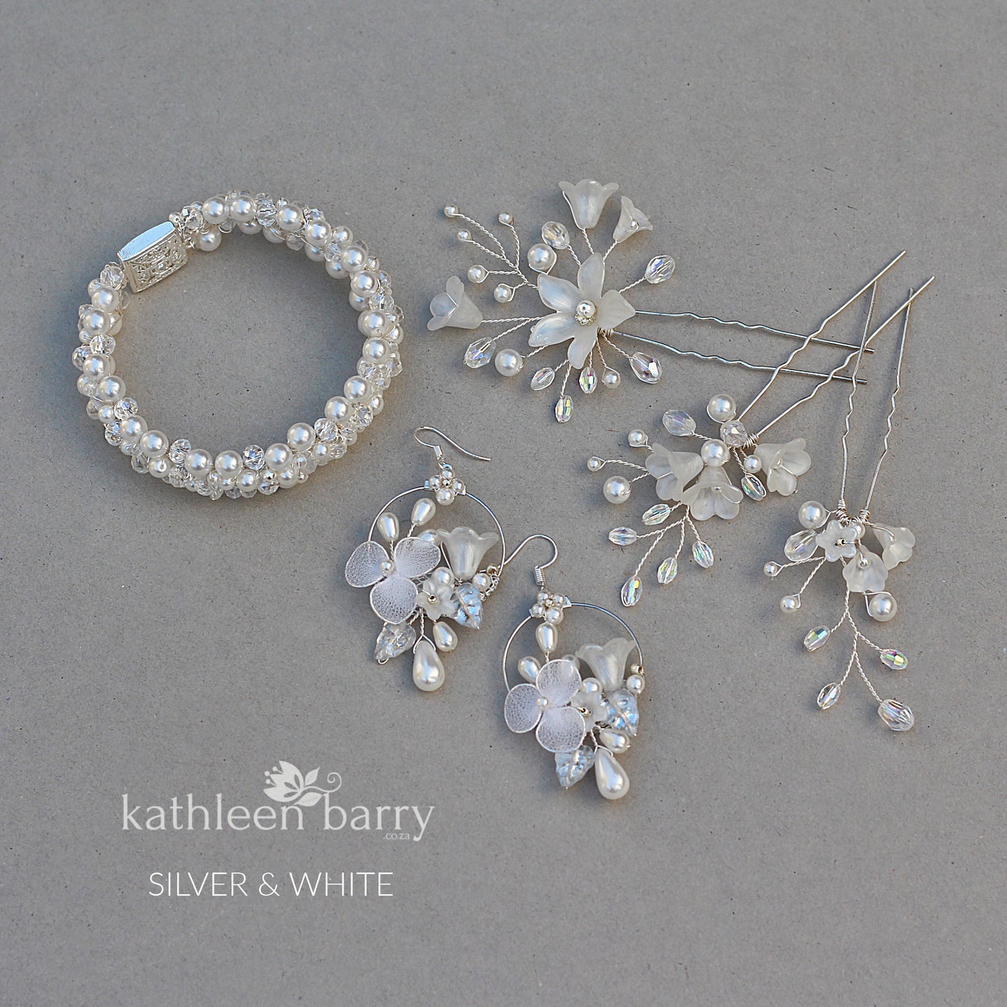 Alexa cuff bracelet - opalescent crystals & pearls - clear option available
