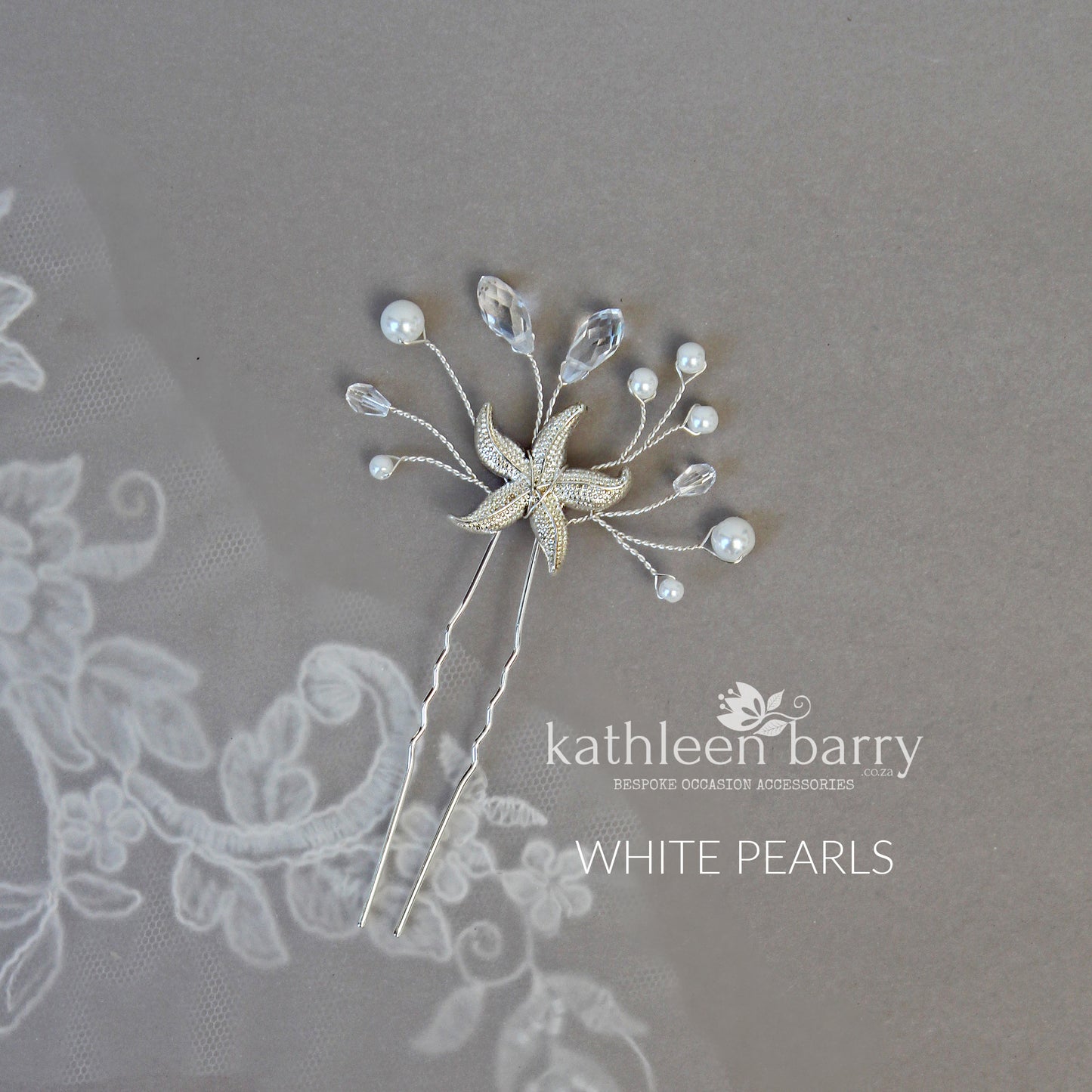 Starfish hair pin, crystal and pearl - sea star beach wedding - Sold Individually