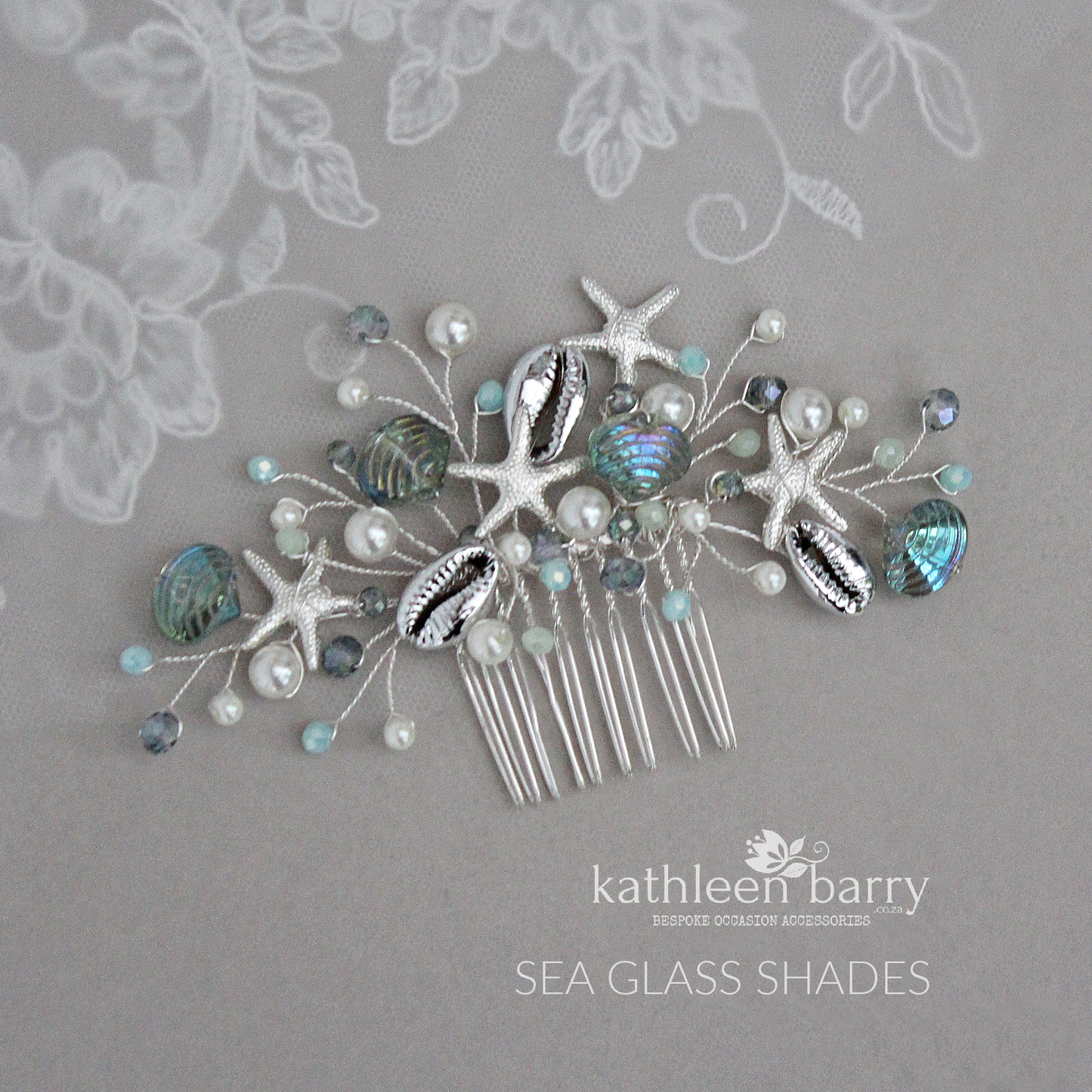 Starfish & shell Crystal and Pearl Bridal hair comb - Color and finish options available