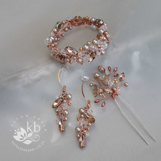 Adele floral wedding hair pin - copper and taupe (custom colors to order)