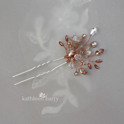 Adele floral wedding hair pin - copper and taupe (custom colors to order)