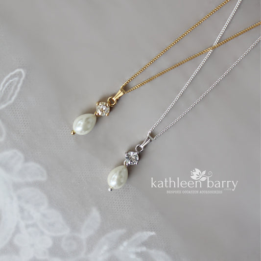 Annie chain pendent necklace - Cubic Zirconia & pearl - Available in Silver and gold  - Limited stock