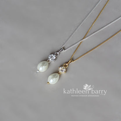 Annie chain pendent necklace - Cubic Zirconia & pearl - Available in Silver and gold  - Limited stock