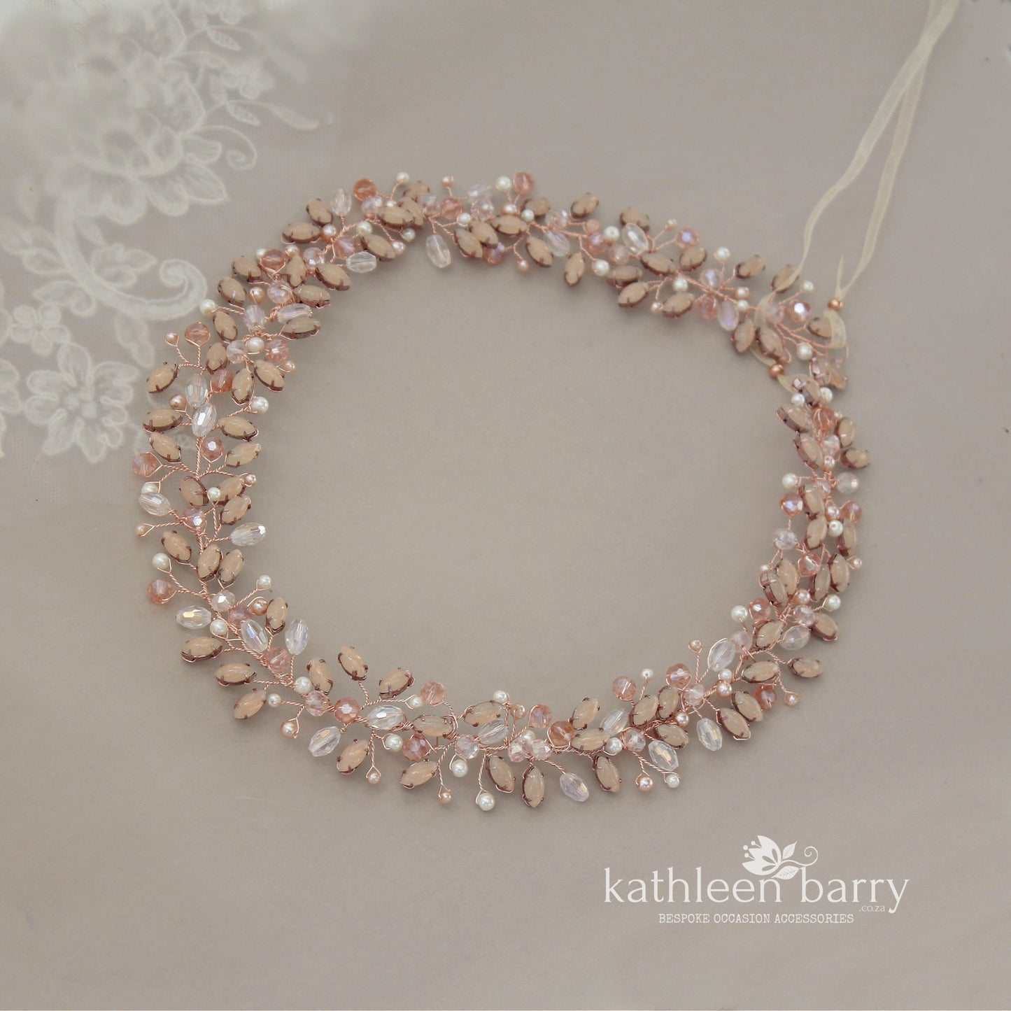 Ashley Rose Gold Blush Crown Bridal Wreath - Available rose gold, gold or silver plated - two size options FROM: