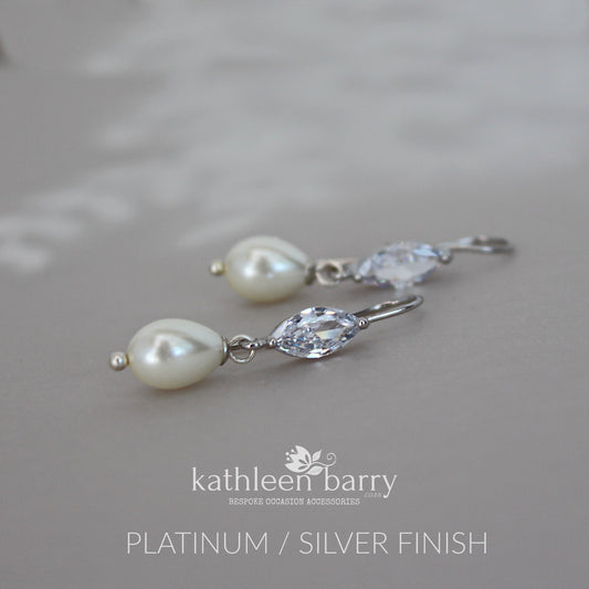 Ava pearl drop earrings with Cubic Zirconia detail - Silver or Gold finish (Nickel free)