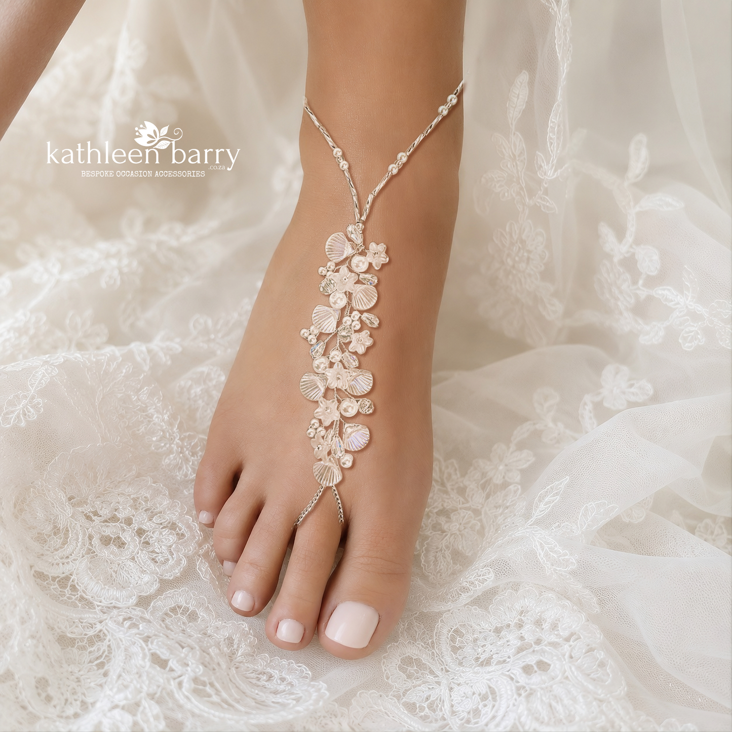 Seashell barefoot sandals, foot jewelry- Beach wedding (pair) custom colours