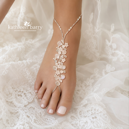 Seashell barefoot sandals, foot jewelry- Beach wedding (pair) custom colours
