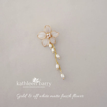 Bev resin flower chain drop wedding earrings floral bridal earrings gold, silver or rose gold - flower colours to order