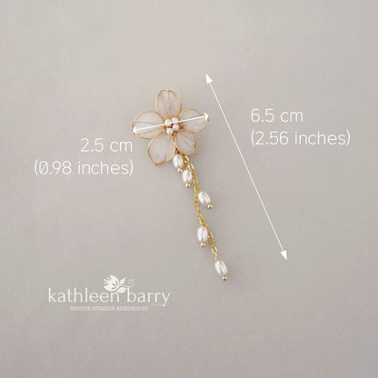 Bev resin flower chain drop wedding earrings floral bridal earrings gold, silver or rose gold - flower colours to order