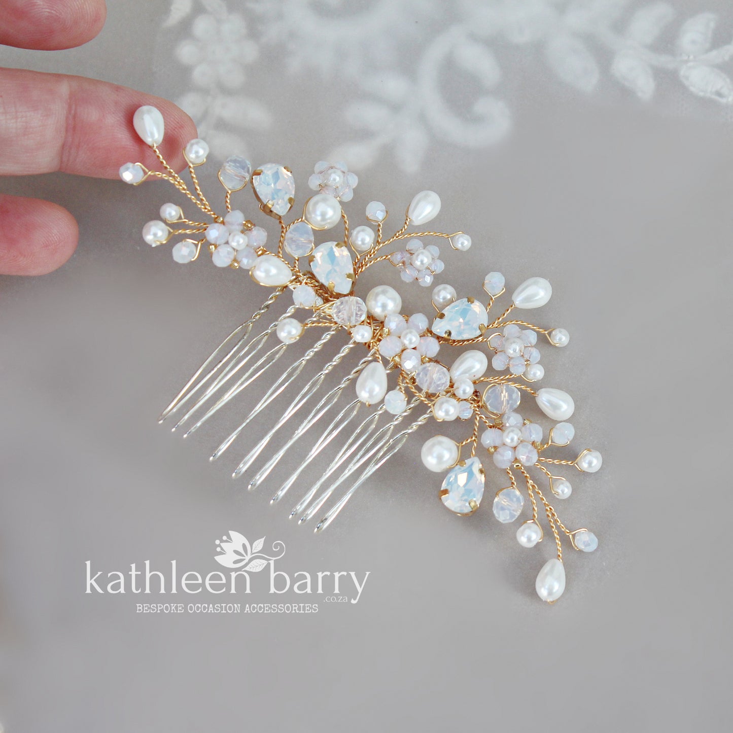 Dainty floral crystal pearl Rhinestone wedding hair comb available milky opal & assorted colors and finishes Gold, silver or rose gold STYLE: Bria