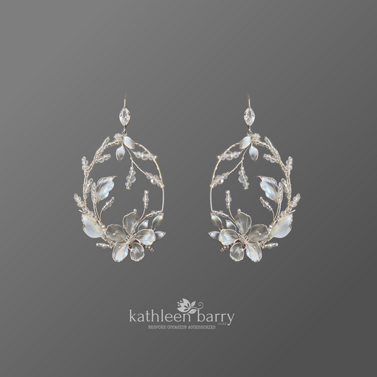 Organic floral leaf statement hoop earrings  - brushed silver, gold (any custom finishes available)