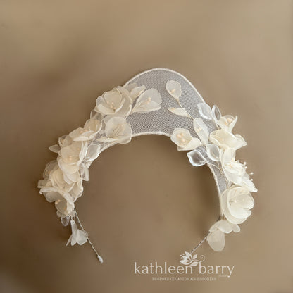 Mesh floral tiara custom order for CaileighJayne - Ivory floral crown