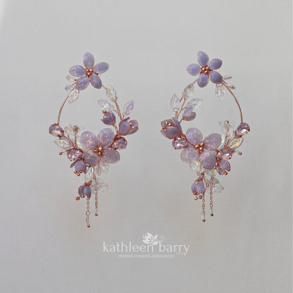 Statement lilac floral hoop earrings - custom colors to order