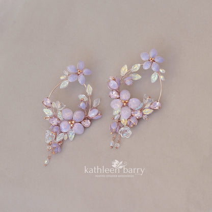 Statement lilac floral hoop earrings - custom colors to order