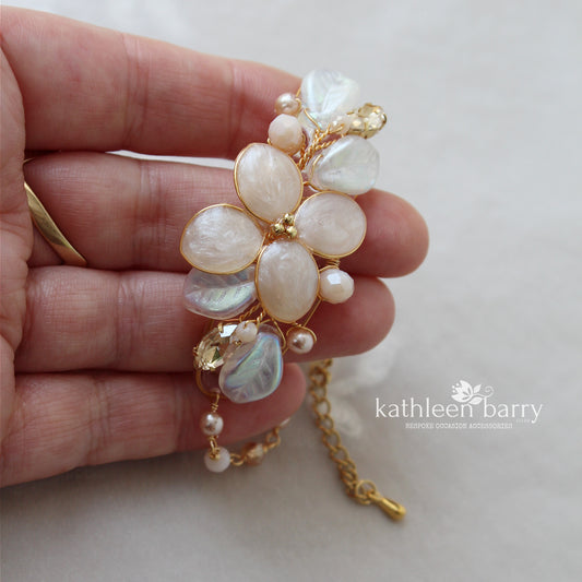 Cecile floral statement bracelet - Floral, rhinestone and crystal & pearl- assorted colors available