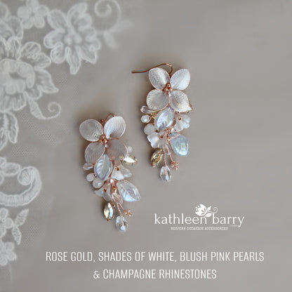 Cecile floral statement earrings - Floral, rhinestone and crystal & pearl- assorted colors available