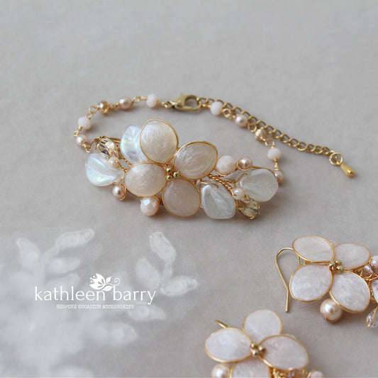 Cecile floral statement bracelet - Floral, rhinestone and crystal & pearl- assorted colors available