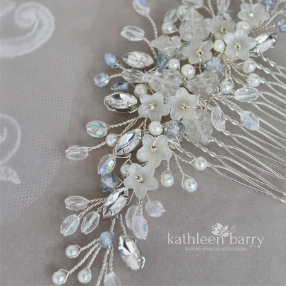 Aida Floral Crystal, Pearl & Rhinestone Comb - Gold, silver or rose gold - Color options available