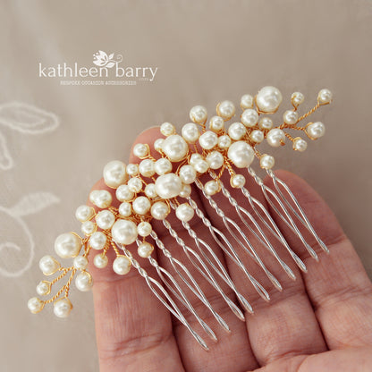 Cherize Dainty pearl hair comb - Available in Gold, silver or rose gold finish - Pearls white or ivory bridal hair accessories