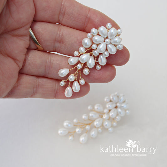 Cherize pearl stud cascade chandelier wedding earrings - silver gold or rose gold options