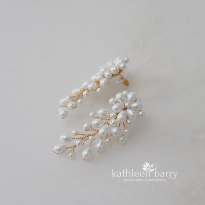 Cherize pearl stud cascade chandelier wedding earrings - silver gold or rose gold options