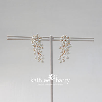 Cherize pearl stud cascade chandelier wedding earrings - silver gold or rose gold options