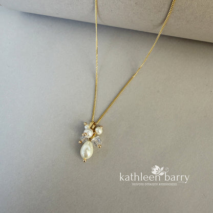 Gina pearl cluster pendent necklace available in Silver, gold or rose gold finish - Assorted custom colors to order
