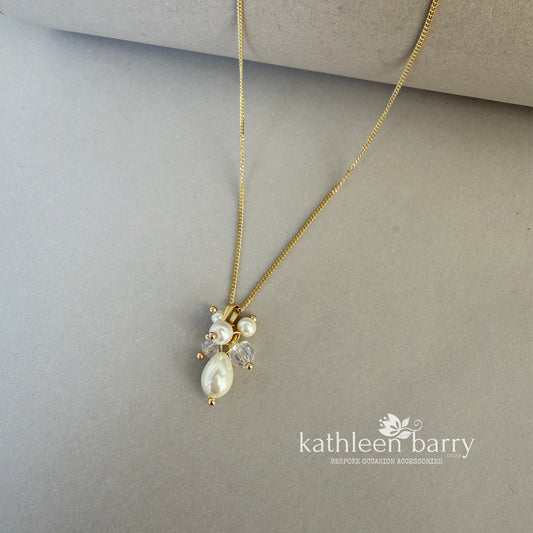 Gina pearl cluster pendent necklace available in Silver, gold or rose gold finish - Assorted custom colors to order