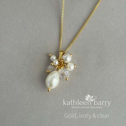 Gina pearl cluster pendent necklace available in Silver, gold or rose gold finish - Assorted custom colors to order