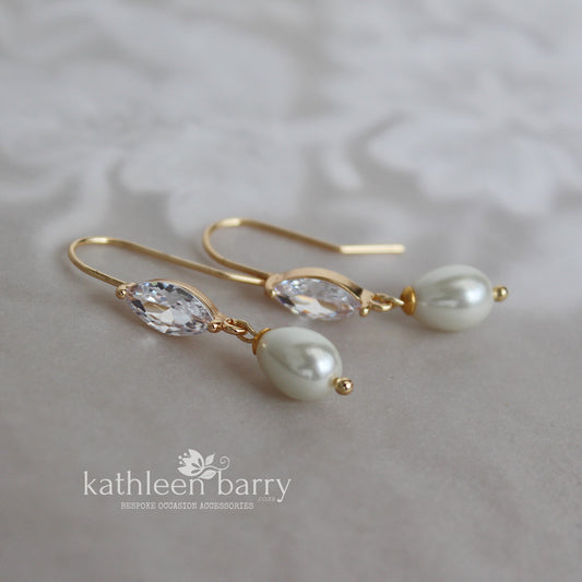 Ava pearl drop earrings with Cubic Zirconia detail - Silver or Gold finish (Nickel free)