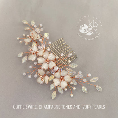 Danielle - Statement floral and pearl hairpiece -  color options available