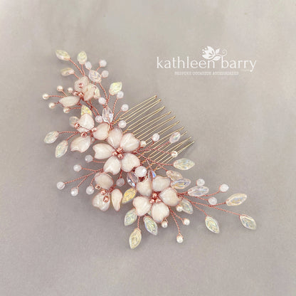Danielle Statement floral and pearl hairpiece -  custom color options available