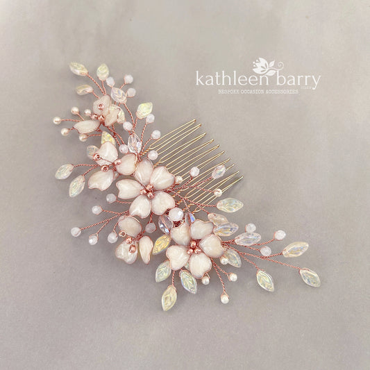 Danielle Statement floral and pearl hairpiece -  custom color options available