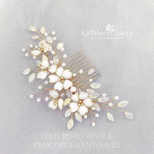 Danielle Statement floral and pearl hairpiece -  custom color options available