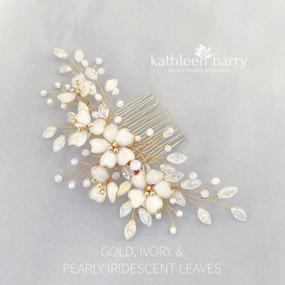 Danielle Statement floral and pearl hairpiece -  custom color options available