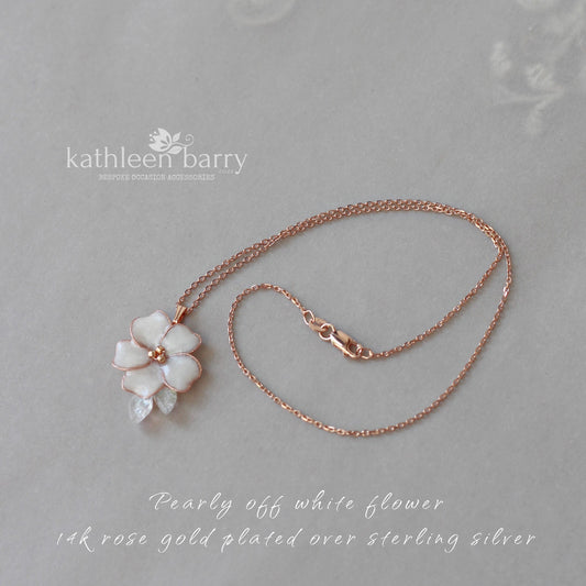 Varusha Flower leaf pendent chain necklace, - assorted custom colors to order available in Gold, silver or rose gold finish