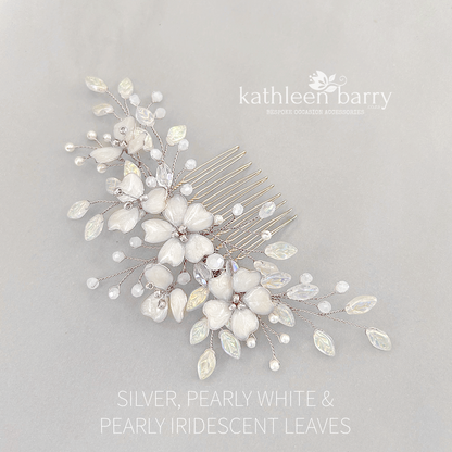 Danielle Statement floral and pearl hairpiece -  custom color options available