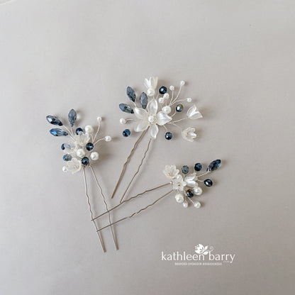Something Blue Bridal Hair Pins, Navy Pearl Wedding Hair Accessories