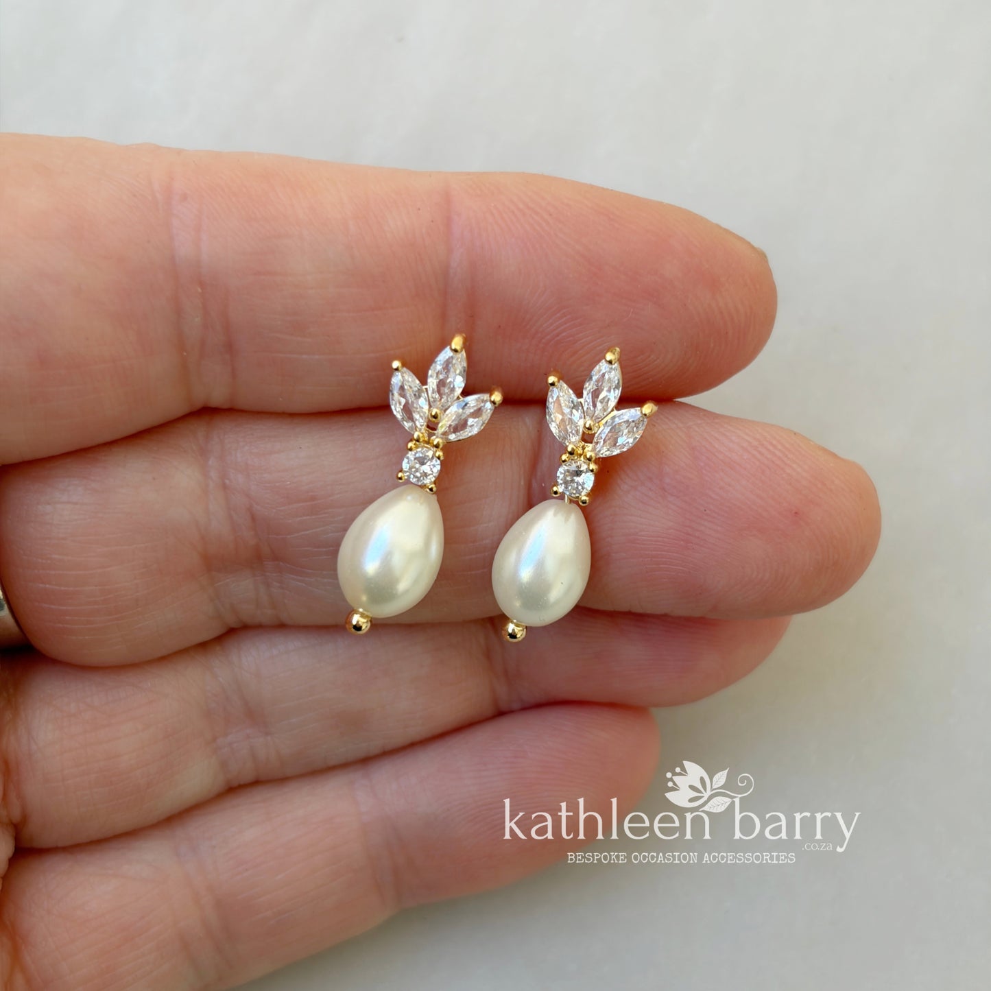 Fleur Dainty Cubic Zirconia and Pearl Drop Earrings - Gold or silver plated