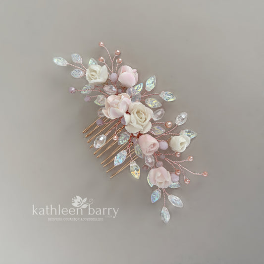 Gardenia statement floral and pearl hair comb -  Custom color options available