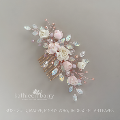 Gardenia statement floral and pearl hair comb -  Custom color options available